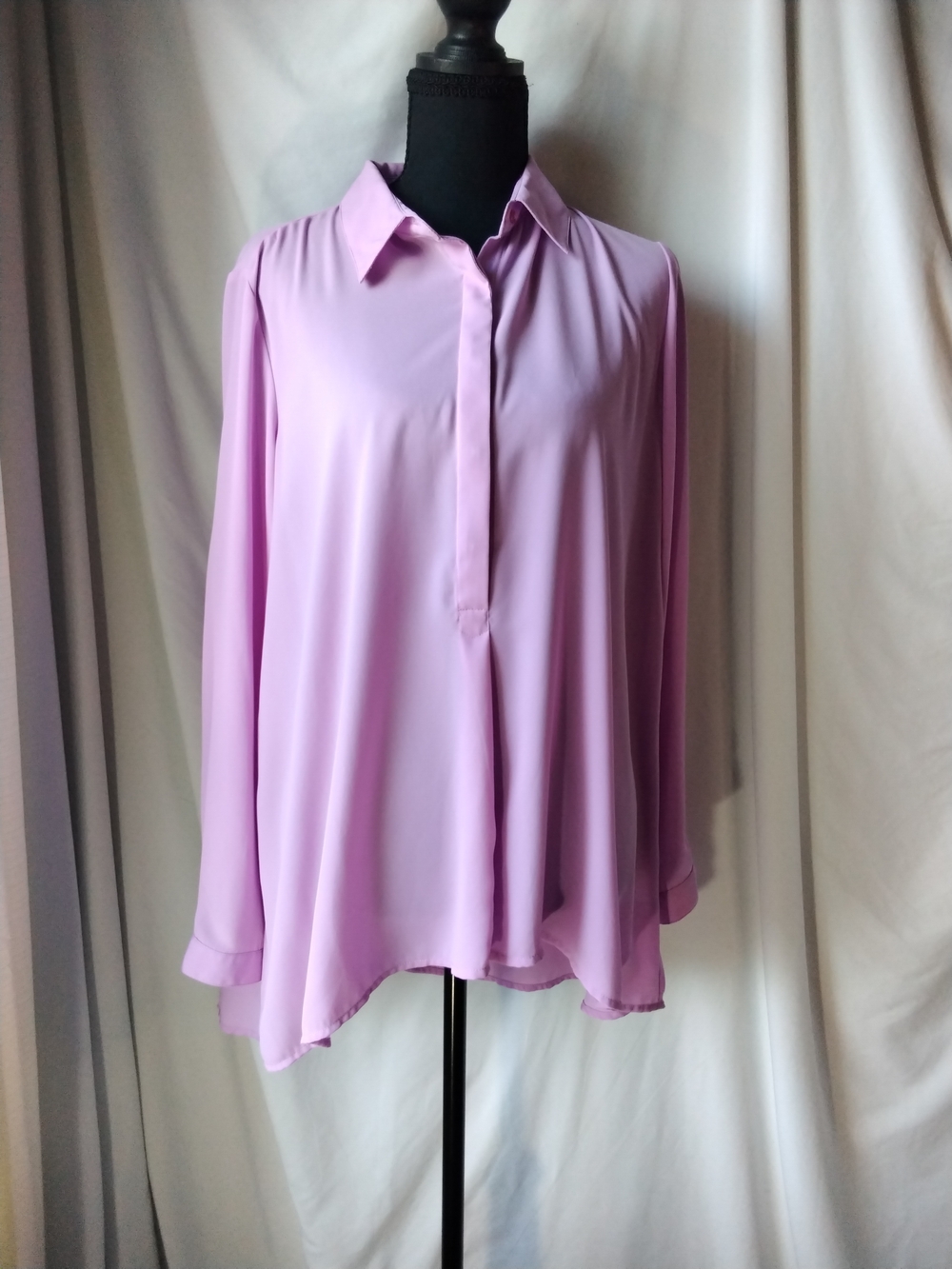Light Lavender Button-Hidden Long-Sleeve Blouse